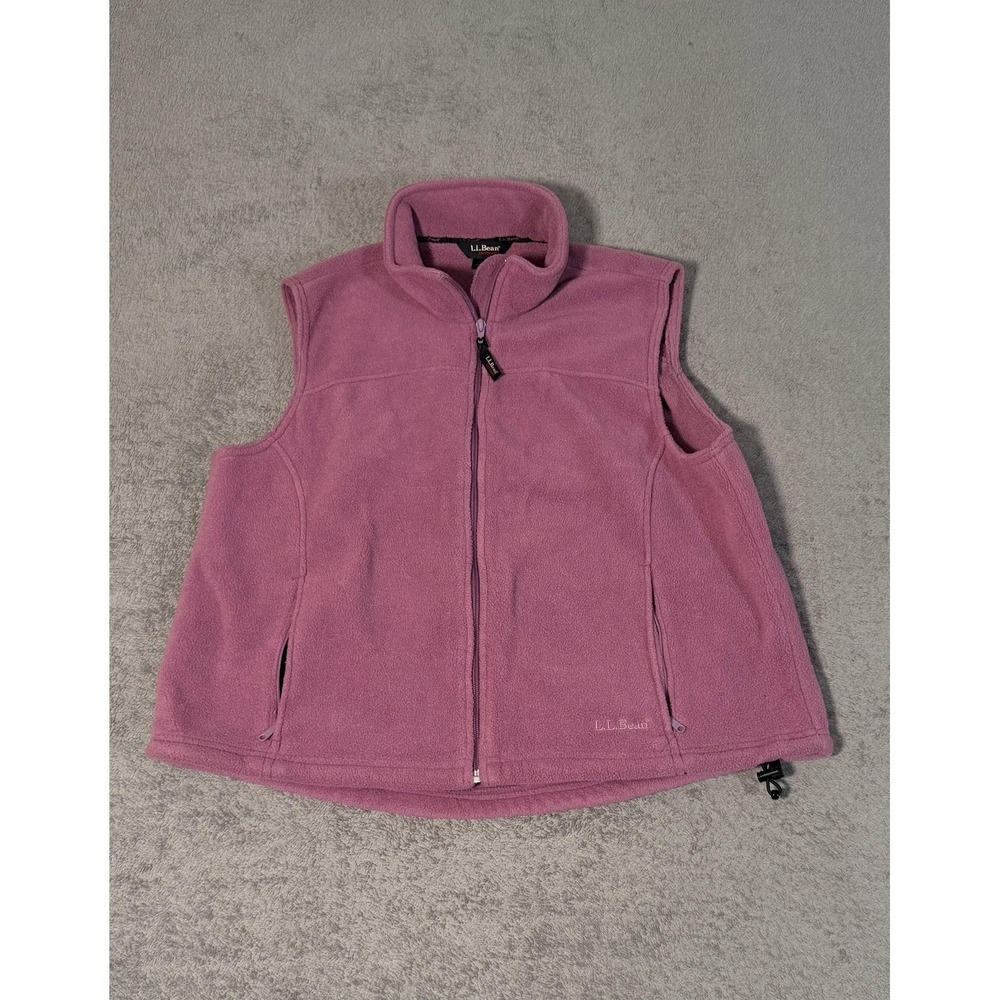 Vintage L.L. Bean Vest Womens Large Pink Fleece Full Zip Pockets USA Outdoor